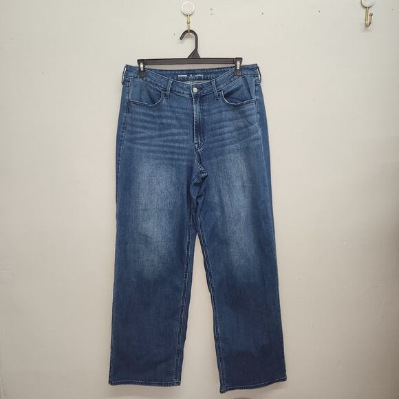 Old Navy High Rise Wow Wide Leg Jeans Size 16 Tall Long Denim Stretch - Picture 1 of 10